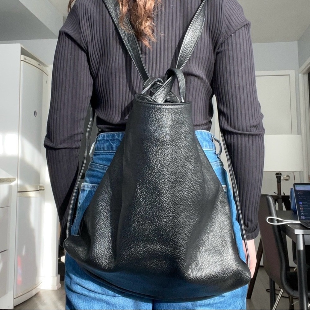 Elegant Borse In Pelle Navy Leather Tote Bag/backpack
